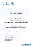 Zertifikat für Teilnahme am Seminar 'HYMER - Caravan und Reisemobile, Aufbau und Unfallinstandsetzung'